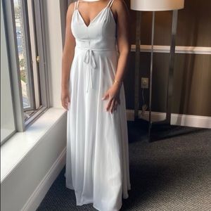 Marchesa Notte V-neck with Strap Detail Bridesmaid Dress Dove Grey